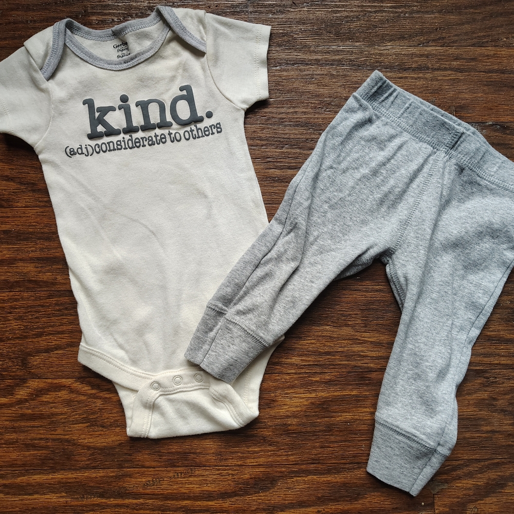 Cream and Gray Baby Onesie and Pants Set